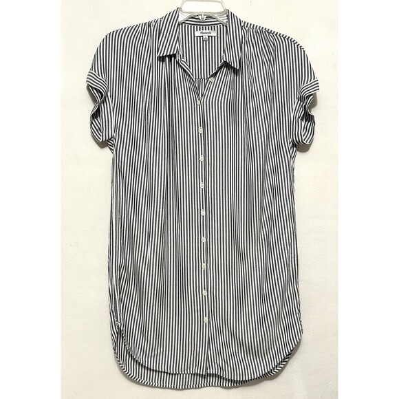 Madewell Central Shirt in Gabriel Stripe Striped Black Grey Gray Short Sleeve M - Picture 4 of 8